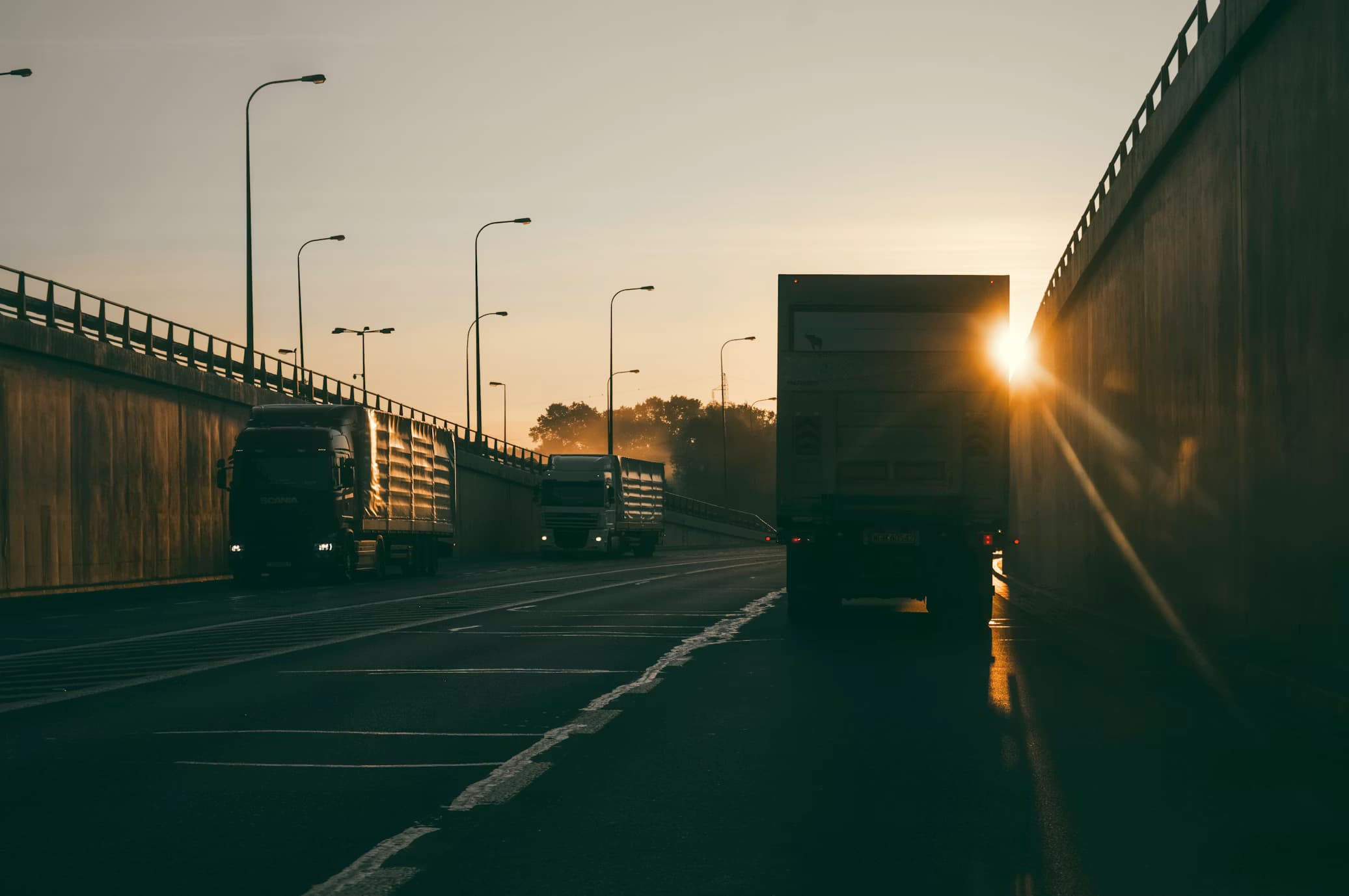 GG Logistics fleet at golden hour